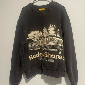 Black Crewneck Sweatshirt with Beige Graphic Print